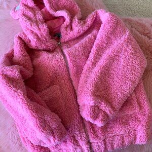 New Care Bears x Dolls Kill Zip Front Pink Teddy Coat Jacket
